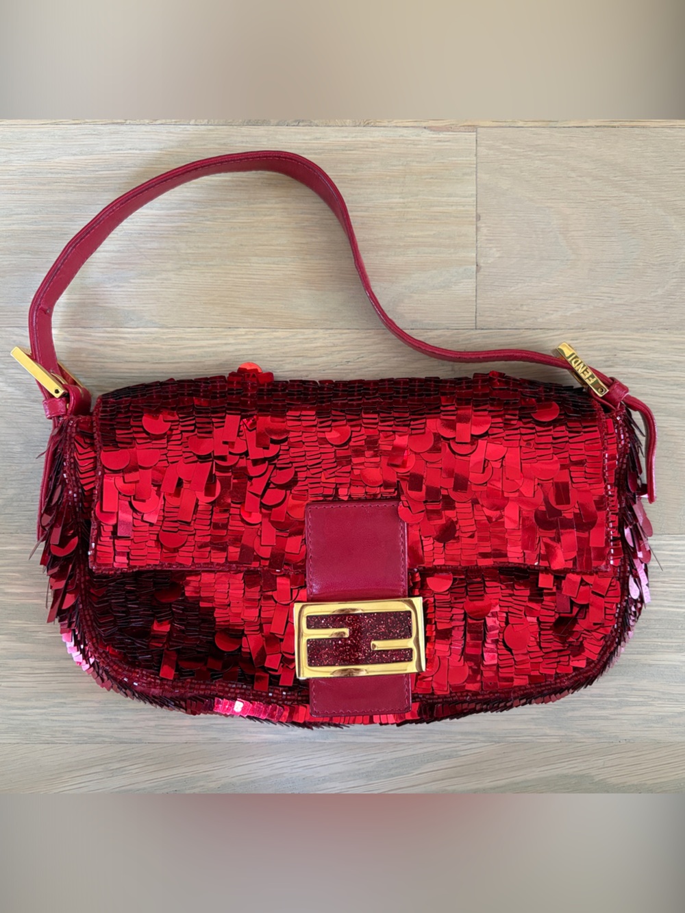 Fendi Red Sequin Baguette Bag 90s Original